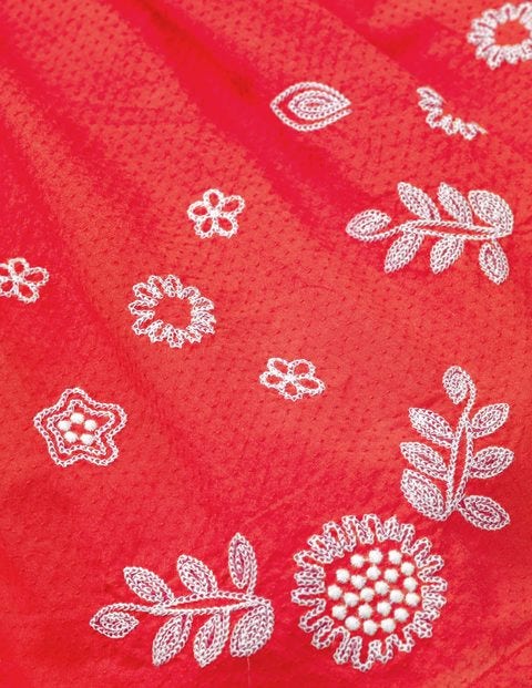 Embroidered Cross-Back Dress - Strawberry Tart Red Embroidered Cross-Back Dress - Strawberry Tart Red