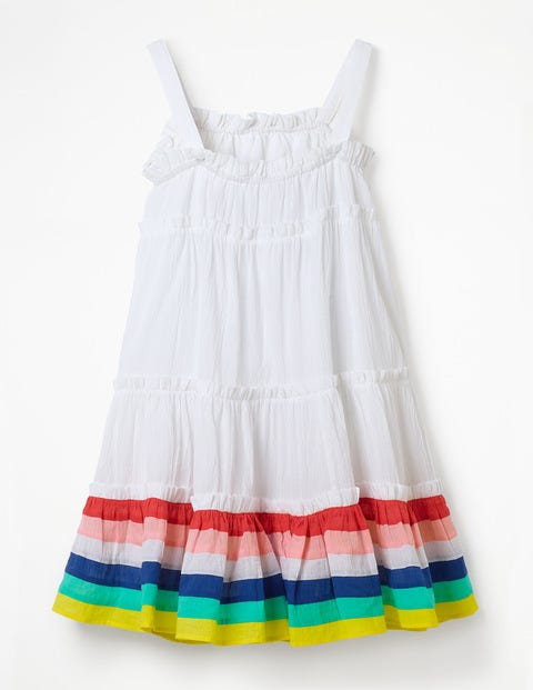 Twirly Woven Dress - White/Rainbow Stripes Twirly Woven Dress - White/Rainbow Stripes