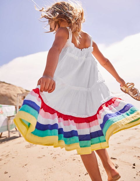Twirly Woven Dress - White/Rainbow Stripes Twirly Woven Dress - White/Rainbow Stripes