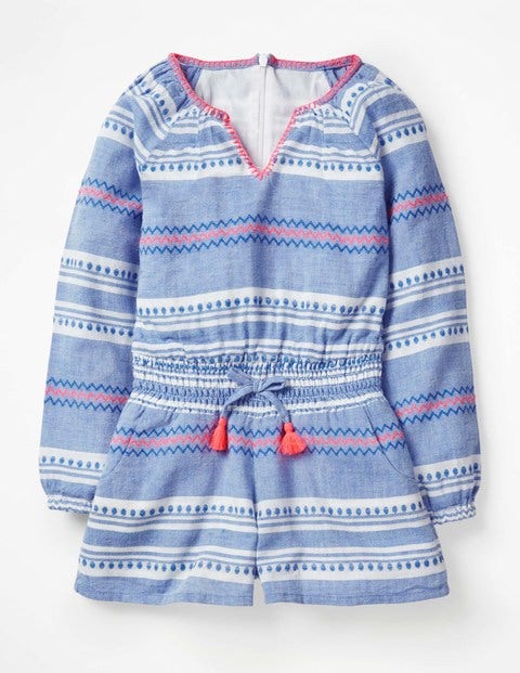 Floaty Woven Playsuit - Blue Dobby Stripe Floaty Woven Playsuit - Blue Dobby Stripe