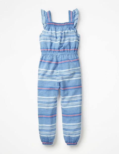 Frill Sleeve Woven Jumpsuit - Blue Dobby Stripe Frill Sleeve Woven Jumpsuit - Blue Dobby Stripe