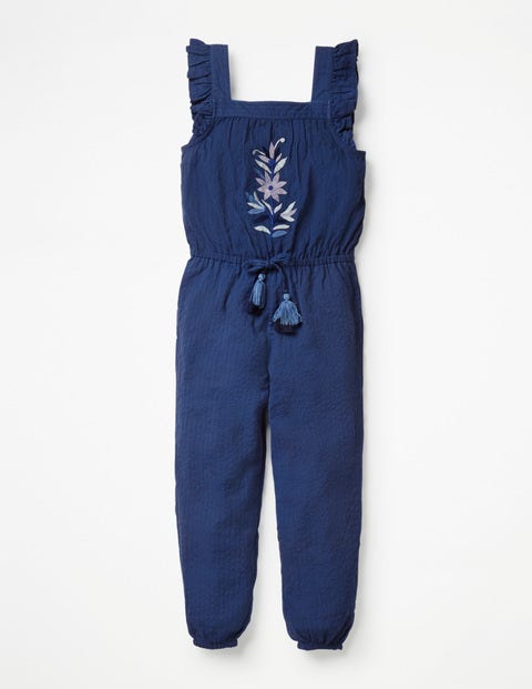 Frill Sleeve Woven Jumpsuit - Navy Embroidery Frill Sleeve Woven Jumpsuit - Navy Embroidery