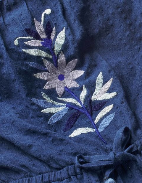 Frill Sleeve Woven Jumpsuit - Navy Embroidery Frill Sleeve Woven Jumpsuit - Navy Embroidery