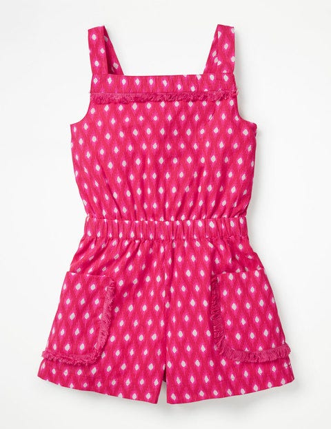 Printed Woven Pocket Playsuit - Strawberry Tart Red Ikat Printed Woven Pocket Playsuit - Strawberry Tart Red Ikat