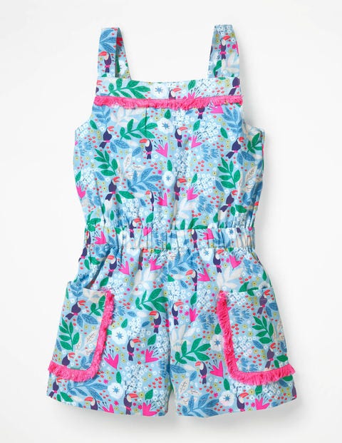 Printed Woven Pocket Romper - Blue Quartz Toucan Garden Printed Woven Pocket Romper - Blue Quartz Toucan Garden