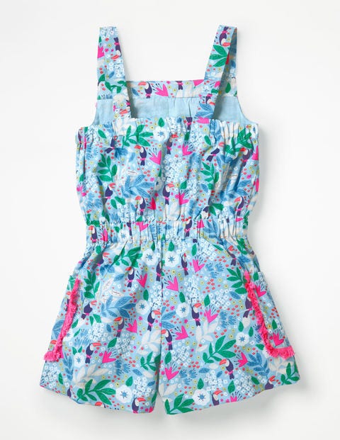 Printed Woven Pocket Romper - Blue Quartz Toucan Garden Printed Woven Pocket Romper - Blue Quartz Toucan Garden