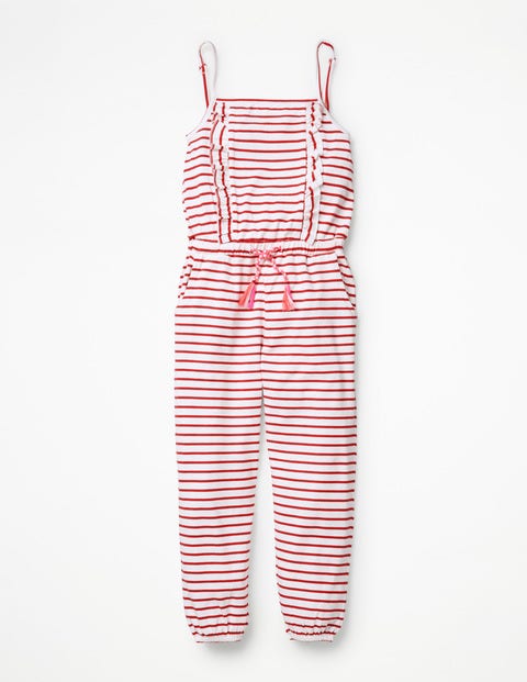 Frill Jersey Jumpsuit - White/Strawberry Tart Red Frill Jersey Jumpsuit - White/Strawberry Tart Red