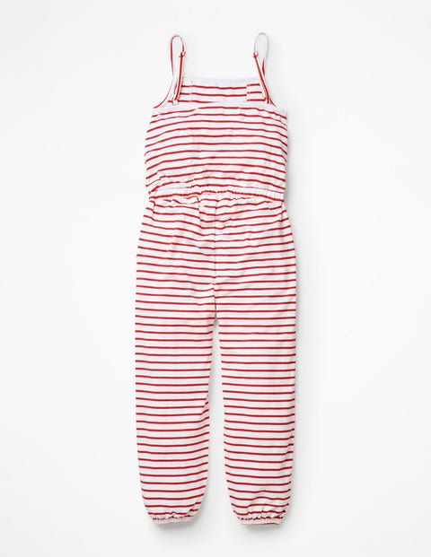 Frill Jersey Jumpsuit - White/Strawberry Tart Red Frill Jersey Jumpsuit - White/Strawberry Tart Red