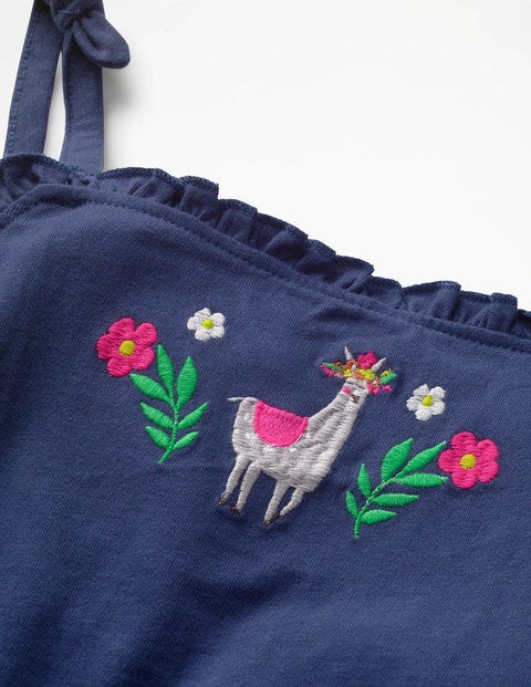 Embroidered Jersey Playsuit - Starboard Blue/Llama Embroidered Jersey Playsuit - Starboard Blue/Llama