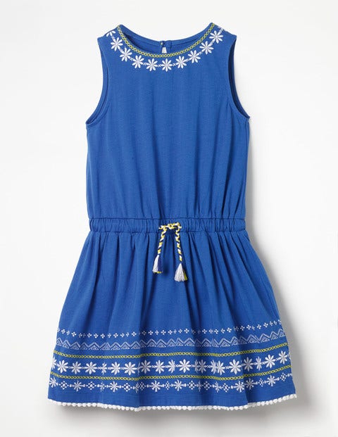 Embroidered Tie-Waist Dress - Duke Blue Embroidered Tie-Waist Dress - Duke Blue