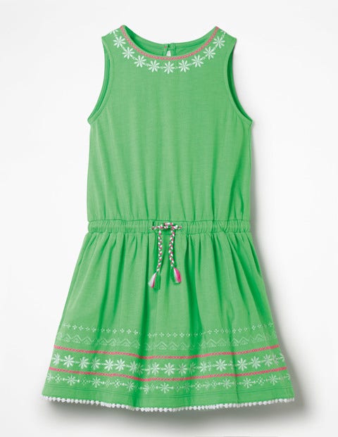 Robe Brodée Nouée À La Taille - Vert perroquet Robe Brodée Nouée À La Taille - Vert perroquet