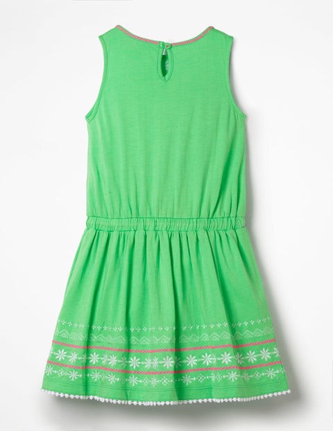 Robe Brodée Nouée À La Taille - Vert perroquet Robe Brodée Nouée À La Taille - Vert perroquet