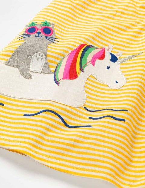 Cross-Back Appliqué Dress - White/Sunshine Yellow Cat Cross-Back Appliqué Dress - White/Sunshine Yellow Cat