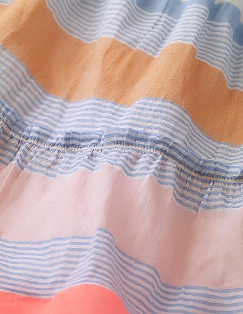 Gesmoktes Mittellanges Trägerkleid - Blau/Bunt, Gestreift Gesmoktes Mittellanges Trägerkleid - Blau/Bunt, Gestreift