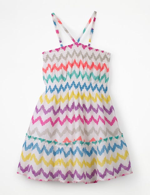 Strappy Smocked Midi Dress - Rainbow Chevron Strappy Smocked Midi Dress - Rainbow Chevron
