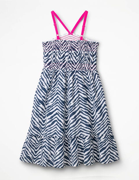 Strappy Smocked Midi Dress - College Blue Zebra Strappy Smocked Midi Dress - College Blue Zebra
