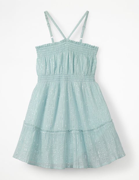 Strappy Smocked Midi Dress - Blue Lurex Stripe Strappy Smocked Midi Dress - Blue Lurex Stripe