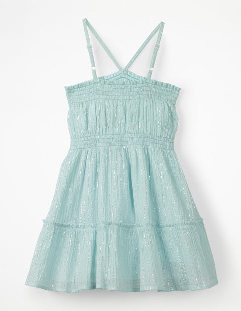 Strappy Smocked Midi Dress - Blue Lurex Stripe Strappy Smocked Midi Dress - Blue Lurex Stripe