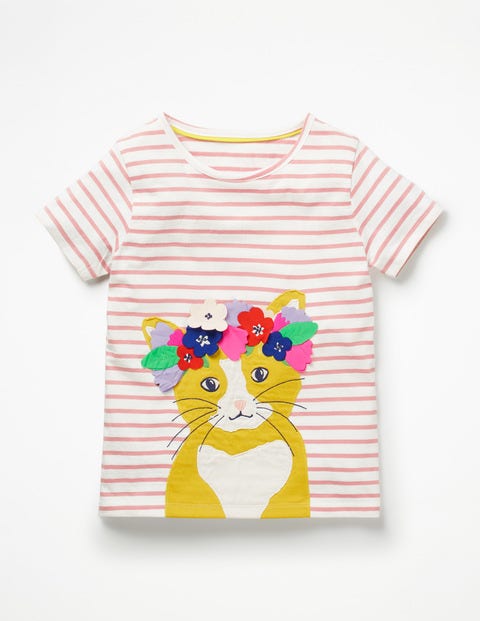 Flower Crown Appliqué T-Shirt - White/Shell Pink Cat Flower Crown Appliqué T-Shirt - White/Shell Pink Cat