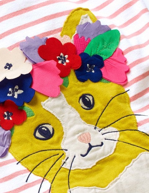 Flower Crown Appliqué T-Shirt - White/Shell Pink Cat Flower Crown Appliqué T-Shirt - White/Shell Pink Cat