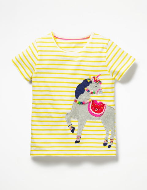 Flower Crown Appliqué T-Shirt - White/Sunshine Yellow Unicorn Flower Crown Appliqué T-Shirt - White/Sunshine Yellow Unicorn