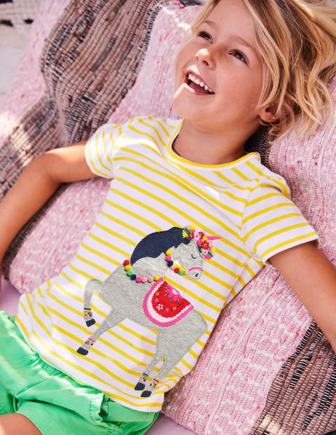 Flower Crown Appliqué T-Shirt - White/Sunshine Yellow Unicorn Flower Crown Appliqué T-Shirt - White/Sunshine Yellow Unicorn