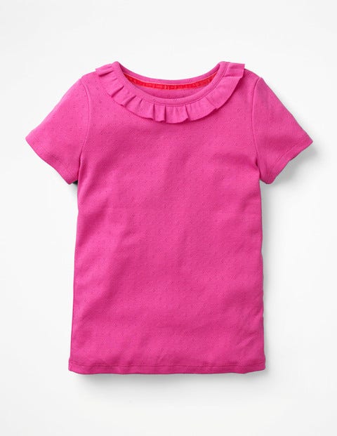 Pointelle-T-Shirt Mit Rüschenausschnitt - Rosarot Pointelle-T-Shirt Mit Rüschenausschnitt - Rosarot