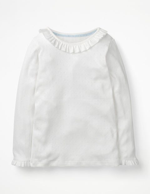 Ruffle Pointelle Top - White Ruffle Pointelle Top - White