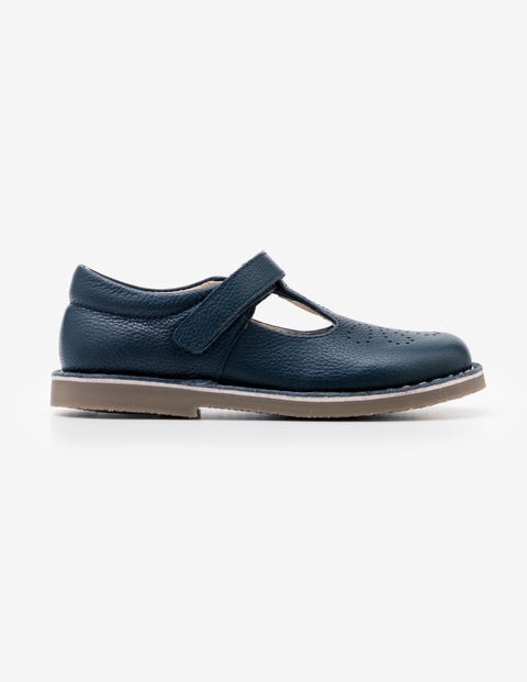 Leather T-Bar Flats - Navy Leather T-Bar Flats - Navy