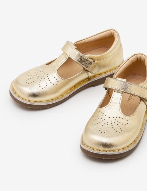 Leather T-Bar Flats - Gold Metallic Leather T-Bar Flats - Gold Metallic