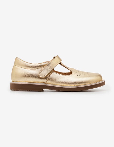 Leather T-Bar Flats - Gold Metallic Leather T-Bar Flats - Gold Metallic