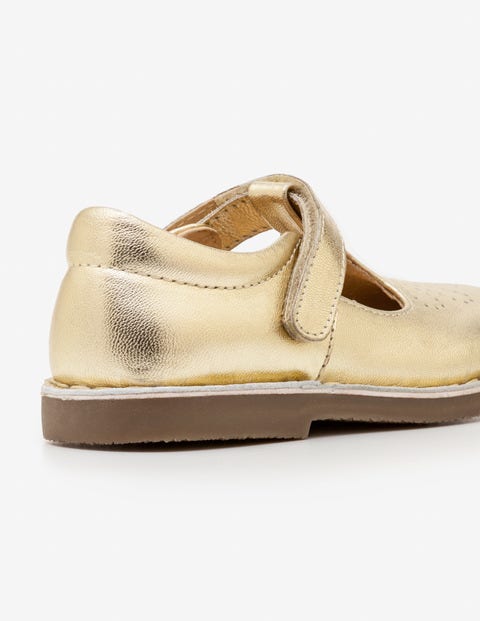Leather T-Bar Flats - Gold Metallic Leather T-Bar Flats - Gold Metallic