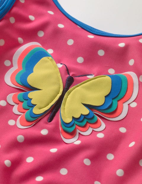 Badeanzug Mit Witzigen Details - Granatapfelpink, Schmetterling Badeanzug Mit Witzigen Details - Granatapfelpink, Schmetterling