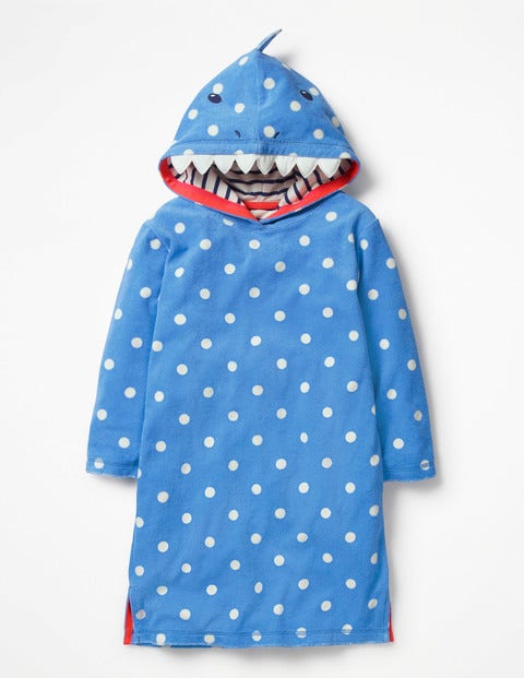 Appliqué Towelling Beach Dress - Penzance Blue/Ivory Spot Shark Appliqué Towelling Beach Dress - Penzance Blue/Ivory Spot Shark