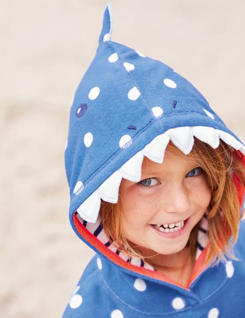 Appliqué Towelling Beach Dress - Penzance Blue/Ivory Spot Shark Appliqué Towelling Beach Dress - Penzance Blue/Ivory Spot Shark