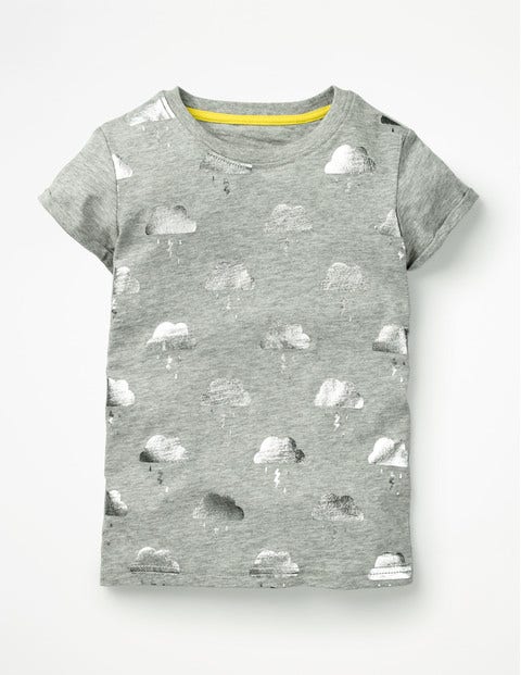 Foil Print T-Shirt - Grey Marl Foil Clouds Foil Print T-Shirt - Grey Marl Foil Clouds