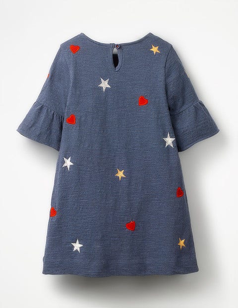 Flute-Sleeved Dress - Indigo Jersey Hearts Flute-Sleeved Dress - Indigo Jersey Hearts