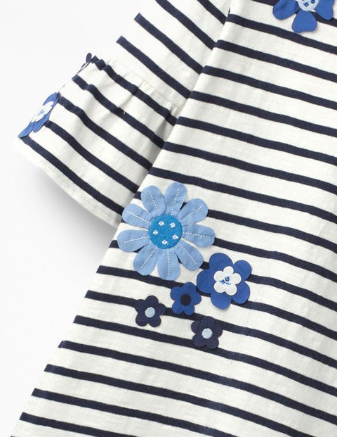 Flute-Sleeved Dress - Ivory/College Blue Flowers Flute-Sleeved Dress - Ivory/College Blue Flowers