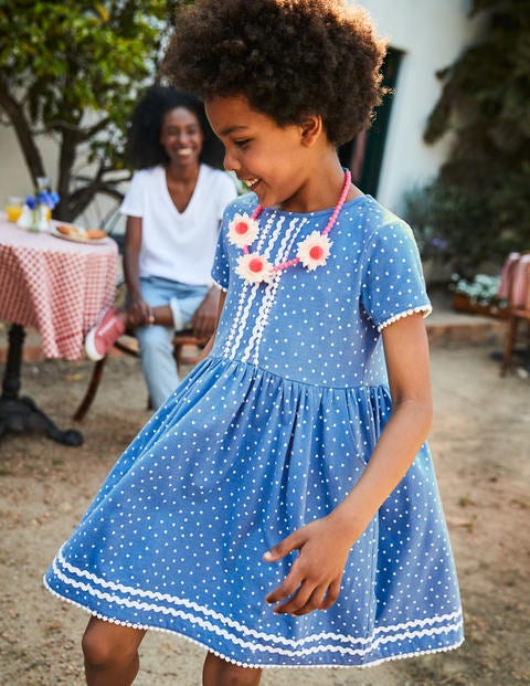 Heart Print Jersey Dress - Elizabethan Blue Sweet Hearts Heart Print Jersey Dress - Elizabethan Blue Sweet Hearts