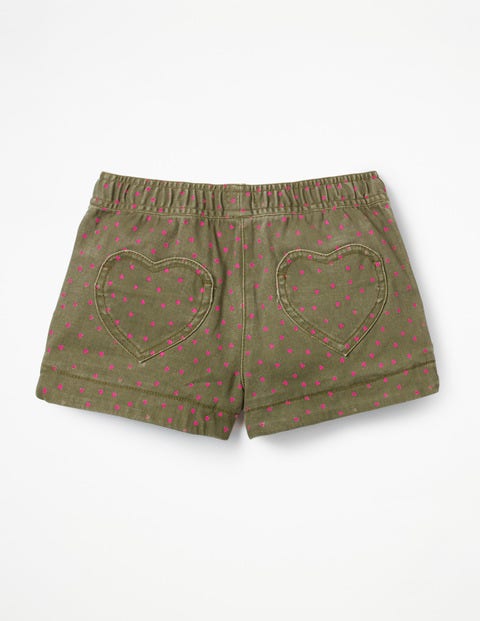 Heart Pocket Shorts - Khaki Green Sweet Hearts Heart Pocket Shorts - Khaki Green Sweet Hearts