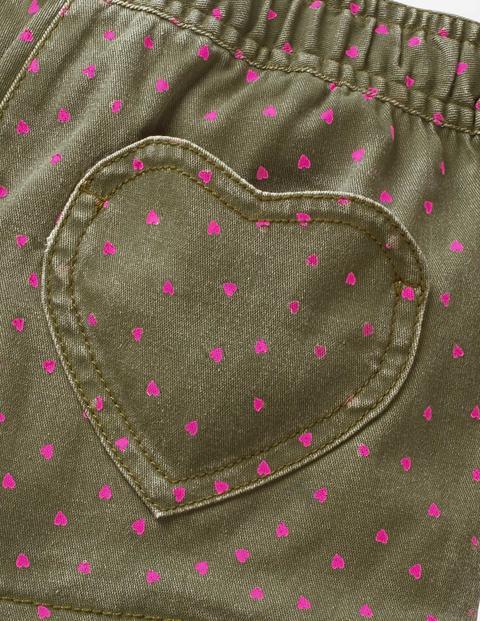 Heart Pocket Shorts - Khaki Green Sweet Hearts Heart Pocket Shorts - Khaki Green Sweet Hearts