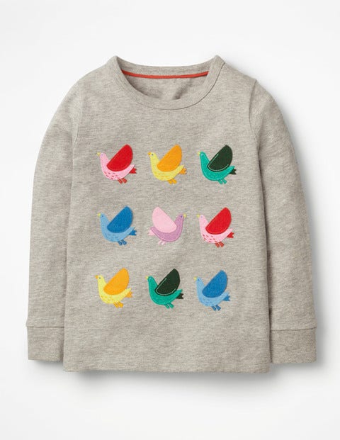 Textured Appliqué T-Shirt - Grey Marl Birds Textured Appliqué T-Shirt - Grey Marl Birds