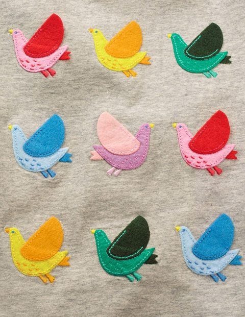 Textured Appliqué T-Shirt - Grey Marl Birds Textured Appliqué T-Shirt - Grey Marl Birds