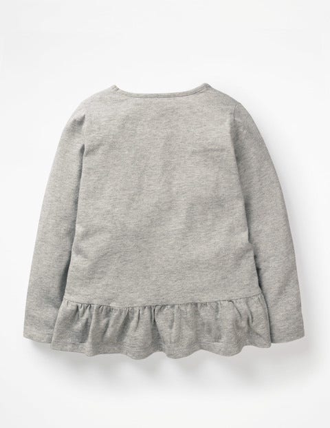 Embroidered Frilly Top - Grey Marl Rainbow Embroidered Frilly Top - Grey Marl Rainbow