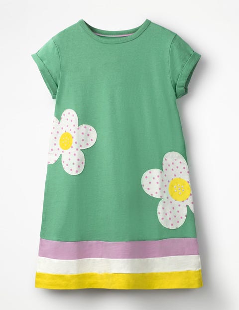 Big Appliqué T-Shirt Dress - Jungle Green Flowers Big Appliqué T-Shirt Dress - Jungle Green Flowers