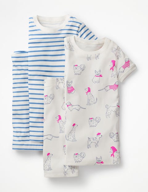 Twin Pack Short John Pyjamas - Ivory Doodle Dogs/Lake Blue Twin Pack Short John Pyjamas - Ivory Doodle Dogs/Lake Blue
