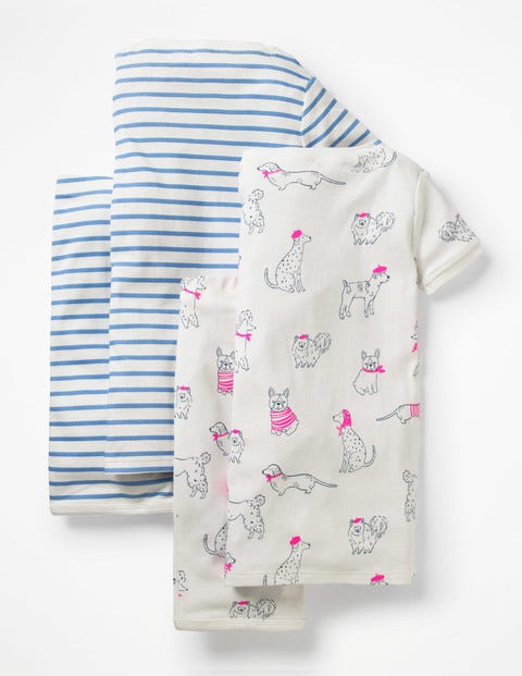 Twin Pack Short John Pyjamas - Ivory Doodle Dogs/Lake Blue Twin Pack Short John Pyjamas - Ivory Doodle Dogs/Lake Blue