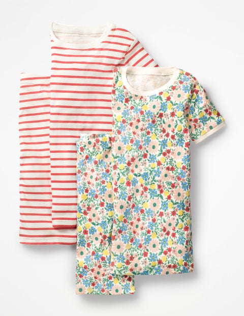 Schlafanzug Mit Kurzer Hose Im 2Er-Pack - Partyrot/Bunt, Fröhliche Blumen Schlafanzug Mit Kurzer Hose Im 2Er-Pack - Partyrot/Bunt, Fröhliche Blumen