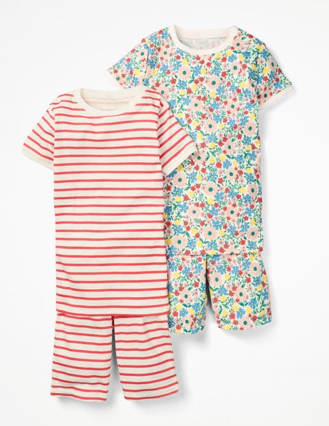 Schlafanzug Mit Kurzer Hose Im 2Er-Pack - Partyrot/Bunt, Fröhliche Blumen Schlafanzug Mit Kurzer Hose Im 2Er-Pack - Partyrot/Bunt, Fröhliche Blumen
