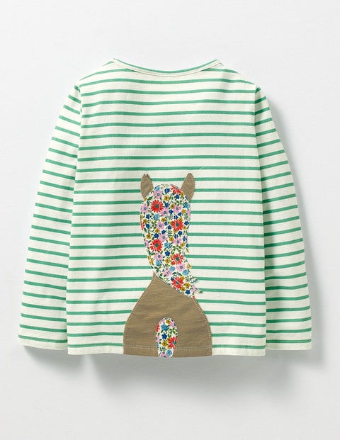 Stripy Animal Appliqué T-Shirt - Ivory/Jungle Green Horse Stripy Animal Appliqué T-Shirt - Ivory/Jungle Green Horse